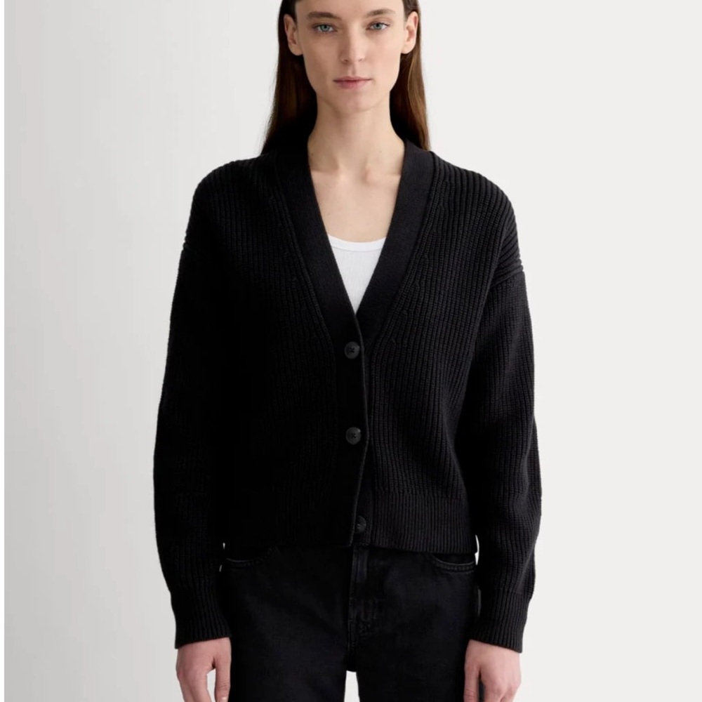 Everlane black boxy wool Knit button down cardigan Sweater